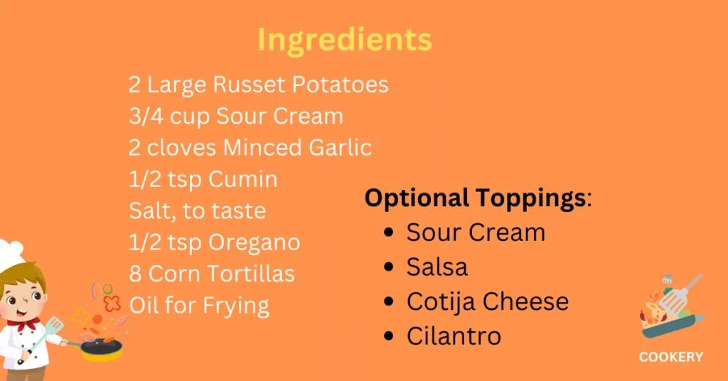 Ingredients of potato taco recipe