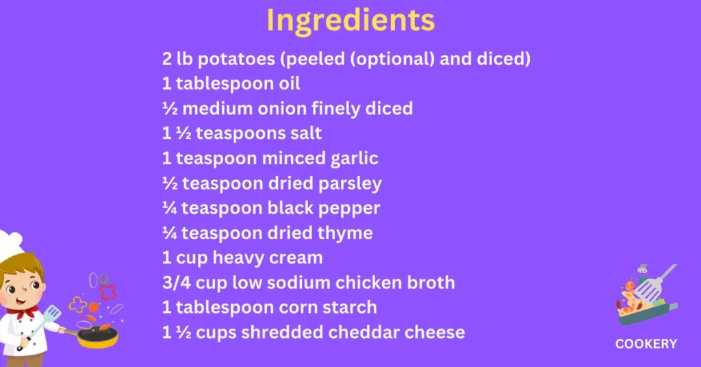 Ingredients for Crockpot cheesy potatoes recipe